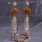 Wedding Faux Crystal Dangle Earring 1 Pair - Clip On Earring - Gold - One Size