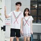 Couple Matching Pleated Hem Short Sleeve Dress / Short Sleeve T-shirt / Shorts