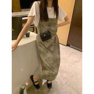 Spaghetti-strap Print Midi Dress / Short-sleeve Crew Neck T-shirt