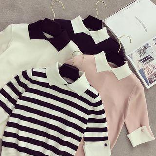 3/4-sleeve Knit Top With Collar