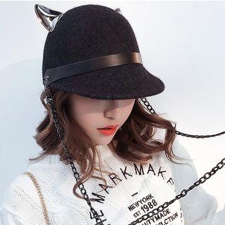 Horn-accent Woolen Riding Cap Black - One Size