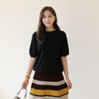Colored Puff-sleeve Knit Top