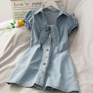 Tie-accent Denim Mini Shirtdress