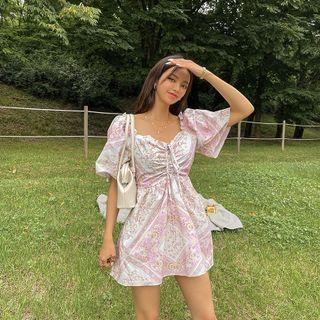 Two-way Drawstring Floral Minidress