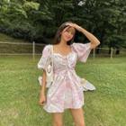 Two-way Drawstring Floral Minidress
