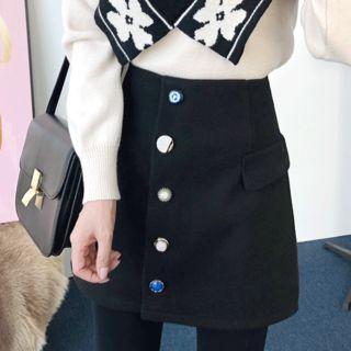 Flap-detail Buttoned Skirt