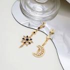 Rhinestone Moon & Star Asymmetrical Drop Earring E3111 - 1 Pair - Asymmetric - Gold - One Size