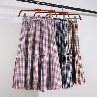 Plaid Tiered A-line Midi Skirt