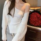 One-shoulder Knit Tank Top / Cropped Cardigan / Sweatpants
