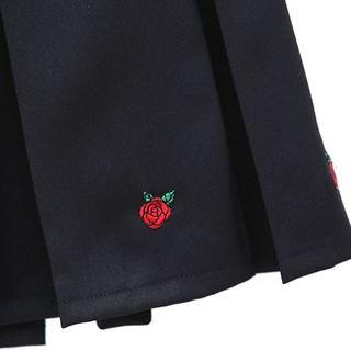 Embroidered Pleated A-line Mini Skirt