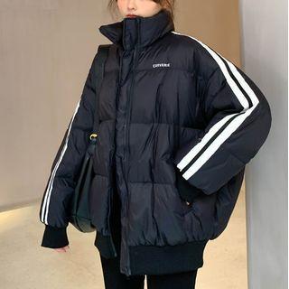 Stand-collar Striped Jacket Black - One Size