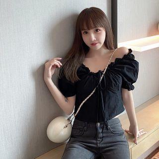 Ruffle Trim Puff-sleeve Cropped Blouse