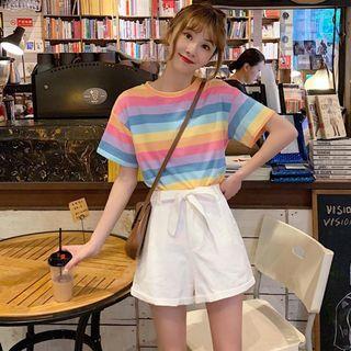 Rainbow Striped Top / Wide-leg Shorts