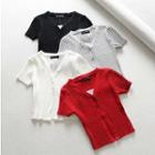 Short-sleeve Knit V-neck Button Top