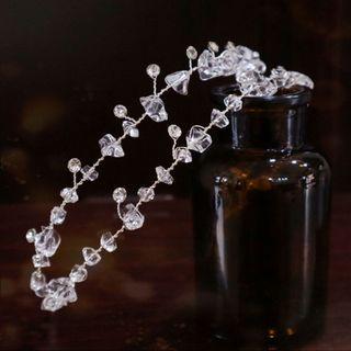 Set: Faux Crystal Layered Headband + Earring Transparent - One Size