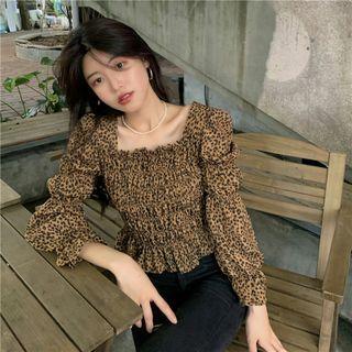 Leopard Print Blouse Leopard Pattern - Brown - One Size