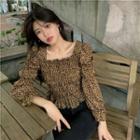 Leopard Print Blouse Leopard Pattern - Brown - One Size