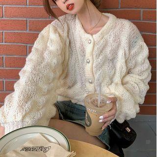 Faux Pearl Perforated Cardigan
