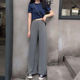 Short Sleeve Cropped Top / Wide Leg Pants