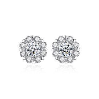 Sterling Silver Fashion Bright Flower Stud Earrings With Cubic Zirconia Silver - One Size