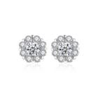 Sterling Silver Fashion Bright Flower Stud Earrings With Cubic Zirconia Silver - One Size