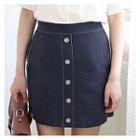Button-front Linen Blend Mini Skirt