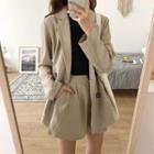Set: Plain Blazer + Wide-leg Shorts