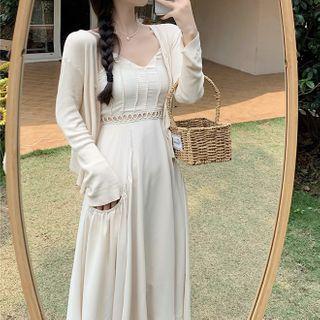 Spaghetti Strap Midi A-line Dress / Cardigan