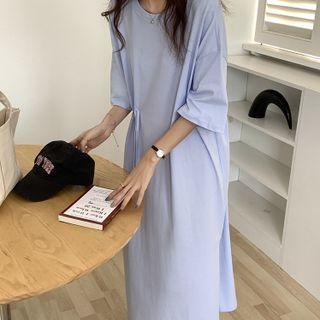 Elbow-sleeve Tied Midi Dress