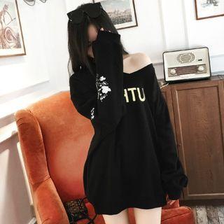 Floral Embroidered Cutout Lettering Sweatshirt