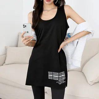 U-neck Letter Long Tank Top