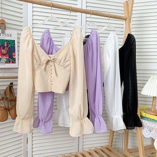 Bell-sleeve Deep V-neck Crop Top In 8 Colors