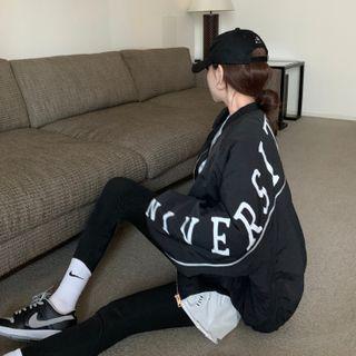 Lettering Zip Cropped Bomber Jacket