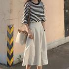 Striped Elbow-sleeve T-shirt + Wide Leg Cropped Pants