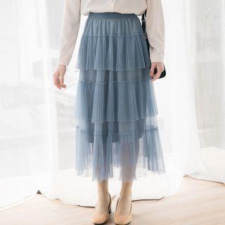 Layered Mesh A-line Skirt Blue - One Size
