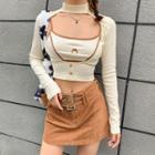 Long-sleeve Crescent Embroidered Crop Top