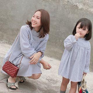 Family Matching Long-sleeve Frill Trim Striped Dress
