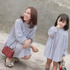 Family Matching Long-sleeve Frill Trim Striped Dress