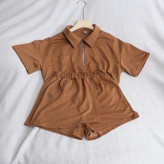 Set: Short-sleeve Half-zip Polo Shirt + Skort