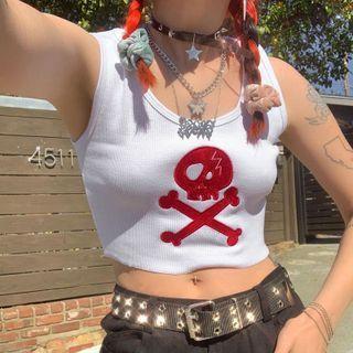 Skeleton Embroidered Crop Tank Top