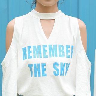 Lettering Boatneck Lace-up Top