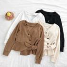 V-neck Ribbon Lace-up Knit Cardigan