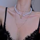 Alloy Padlock Faux Pearl Layered Choker Necklace Set Of 3 - One Size