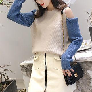 Cold-shoulder Crew-neck Sweater