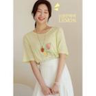 Illustrated Linen-blend T-shirt Lemon Yellow - One Size
