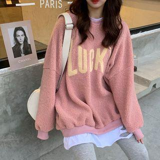 Lettering Faux Shearling Pullover