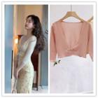 Long Sleeve V-neck Frog Button Crop Cardigan