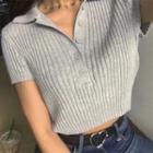 Short-sleeve Collared Cropped Knit Top