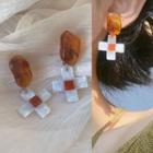 Cross Acrylic Dangle Earring 1 Pair - 0810a - Earring - Brown & White - One Size