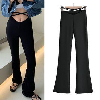 Low-rise Cross Strap Plain Flared Pants